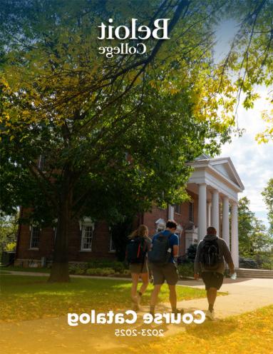 The text Beloit College Course Catalog 2023-2025 over an image of students walking together to class.