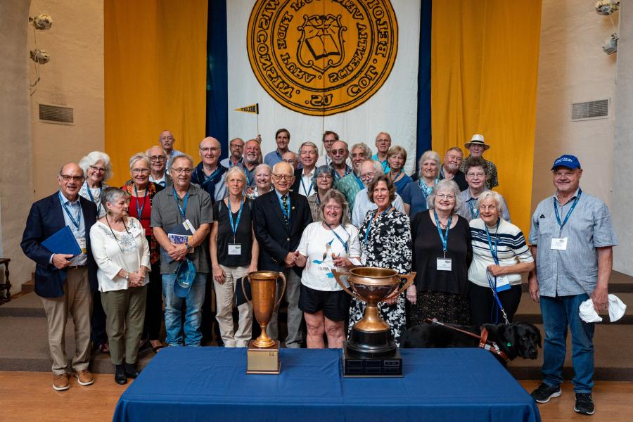 The Class of 1973 celebrates winning both Class Cups at the Alumni Assembly.