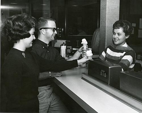 Ice cream cones are served up from the Smith Union snack bar in the late 1950s.